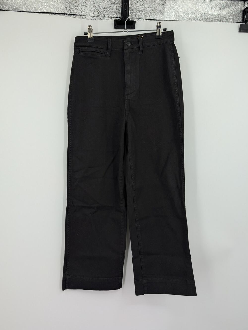 NWT Quince Organic Stretch Cotton Twill Wide-Leg Crop Pants Black 27 Comfort